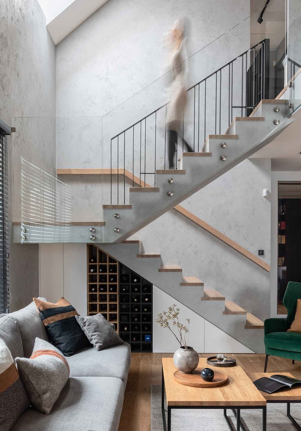 Renovated staircase and living room interior