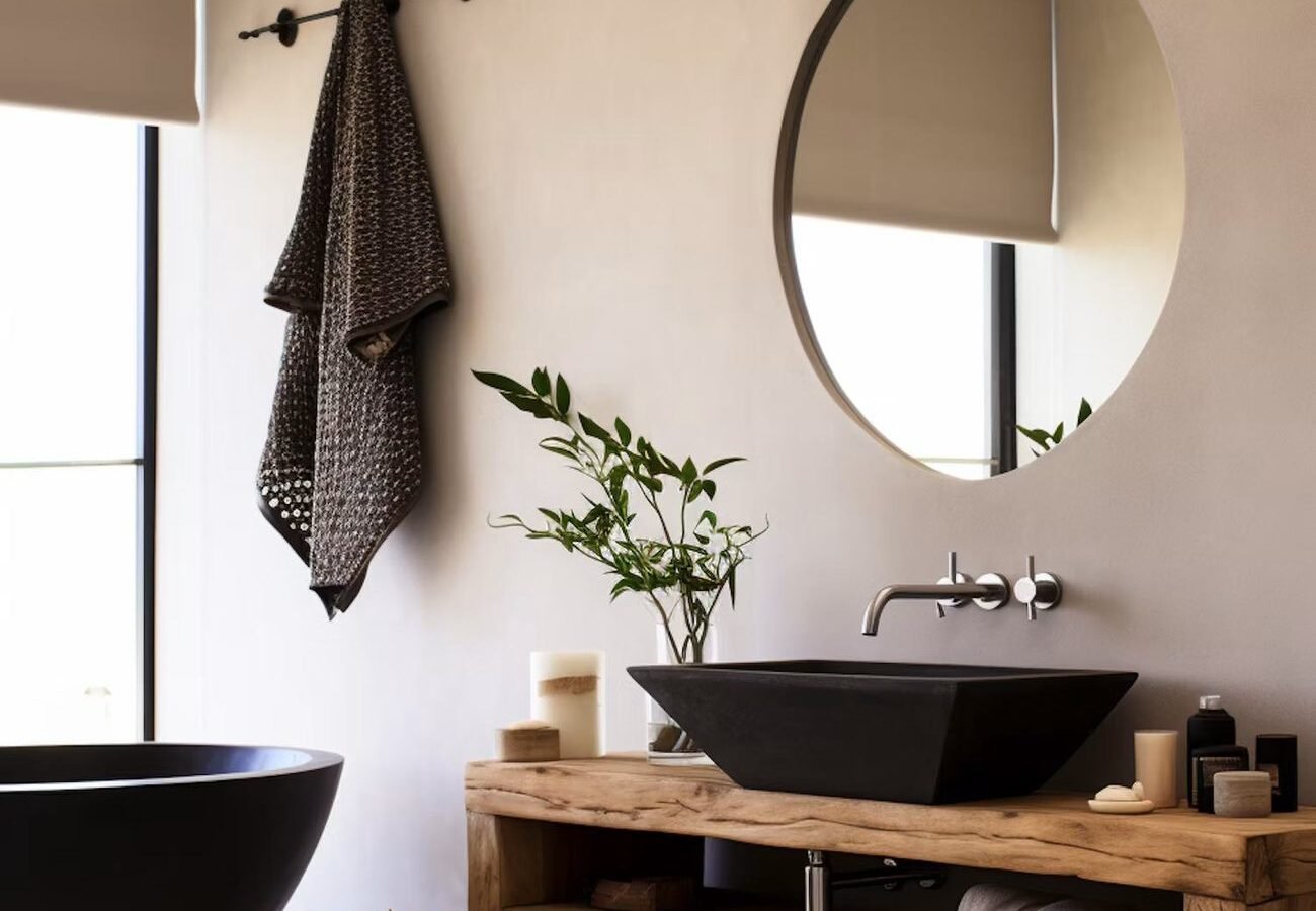 Modern bathroom with stone basin