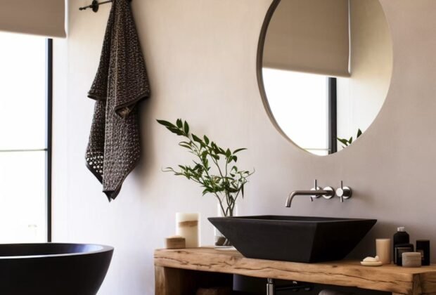 Modern bathroom with stone basin