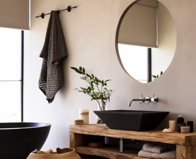 Modern bathroom with stone basin